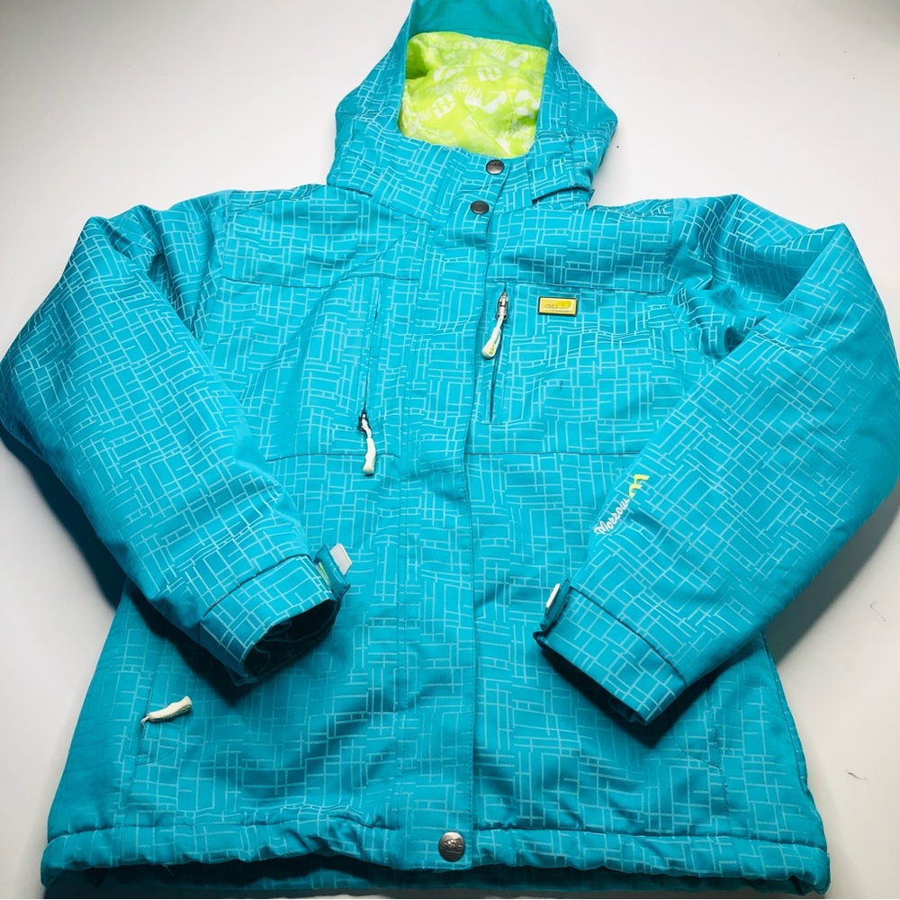 VTG 90s Morrow Womens Ski Snow Jacket Teal Abstract Square Pattern Neon Green, M
